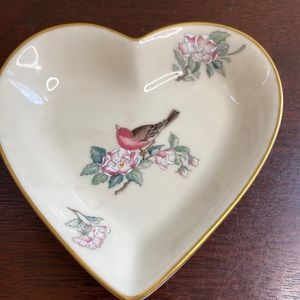 Lenox "Serenade" Heart Shaped Open Trinket Dish Songbird Floral Made in USA